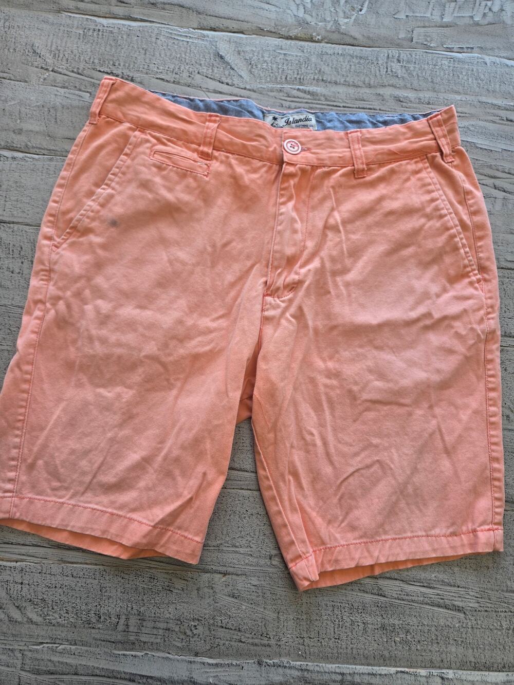 Islandia Chino Shorts Mens 34 Coral Flat Front Cotton Preppy Casual